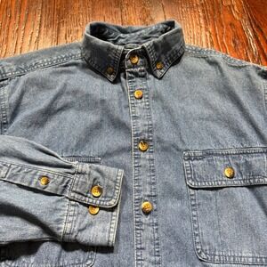 CE Schmidt Shirt Mens Medium Blue Denim Heavyweight‎ Grunge Work Cowboy 90s